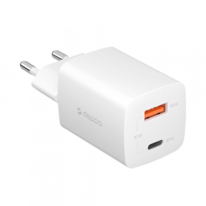 Адаптер питания Deppa 33 Вт Gan USB-C + USB A, GaN (Белый) - GorbTech