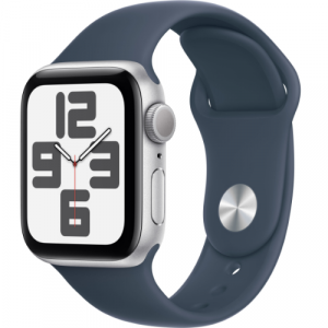Смарт-часы Apple Watch SE 2 (GPS) 44mm Silver Aluminum Case with Storm Blue Sport Band (Серебристый) - GorbTech