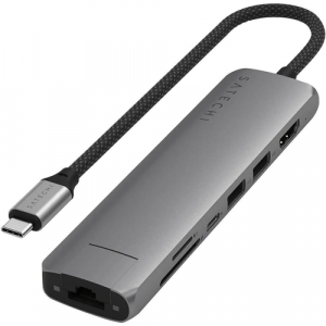 USB адаптер Satechi 7-in-1 USB-C Slim Multiport Adapter with Ethernet Grey (Серый) - GorbTech