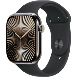 Смарт-часы Apple Watch Series 10 (GPS+Cellular) 42mm Natural Titanium Case with Black Sport Band (Титановый) - GorbTech