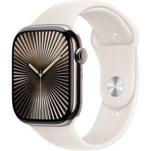 Смарт-часы Apple Watch Series 10 (GPS+Cellular) 42mm Natural Titanium Case with Starlight Sport Band (Титановый) - GorbTech