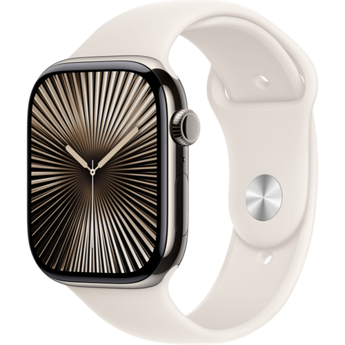 Смарт-часы Apple Watch Series 10 (GPS+Cellular) 42mm Natural Titanium Case with Starlight Sport Band (Титановый) - GorbTech