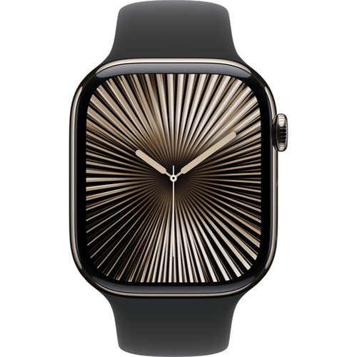 Смарт-часы Apple Watch Series 10 (GPS+Cellular) 42mm Natural Titanium Case with Black Sport Band (Титановый) - GorbTech