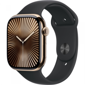 Смарт-часы Apple Watch Series 10 (GPS+Cellular) 46mm Gold Titanium Case with Black Sport Band (Золотой) - GorbTech