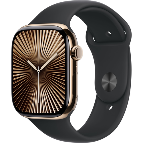 Смарт-часы Apple Watch Series 10 (GPS+Cellular) 46mm Gold Titanium Case with Black Sport Band (Золотой) - GorbTech