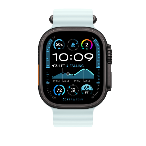 Ремешок для Apple Watch Ultra 49mm Ice Blue Ocean Band - Black Titanium Finish (Голубой) - GorbTech