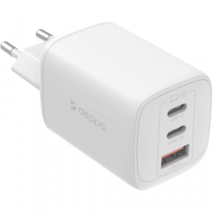 Адаптер питания Deppa 65 Вт Gan QC 5.0 Power Delivery USB-A + 2 Type-C (Белый) - GorbTech
